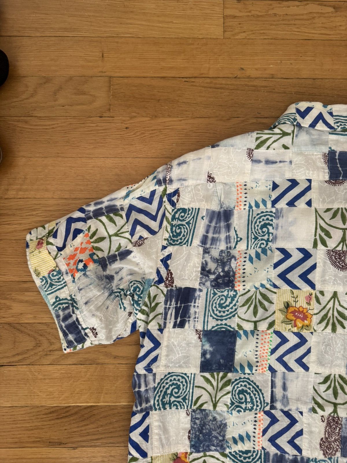 Engineered Garments Engineered Garments White Blue Patchwork Ethno Print Camp Size US XS / EU 42 / 0 - 14 Thumbnail