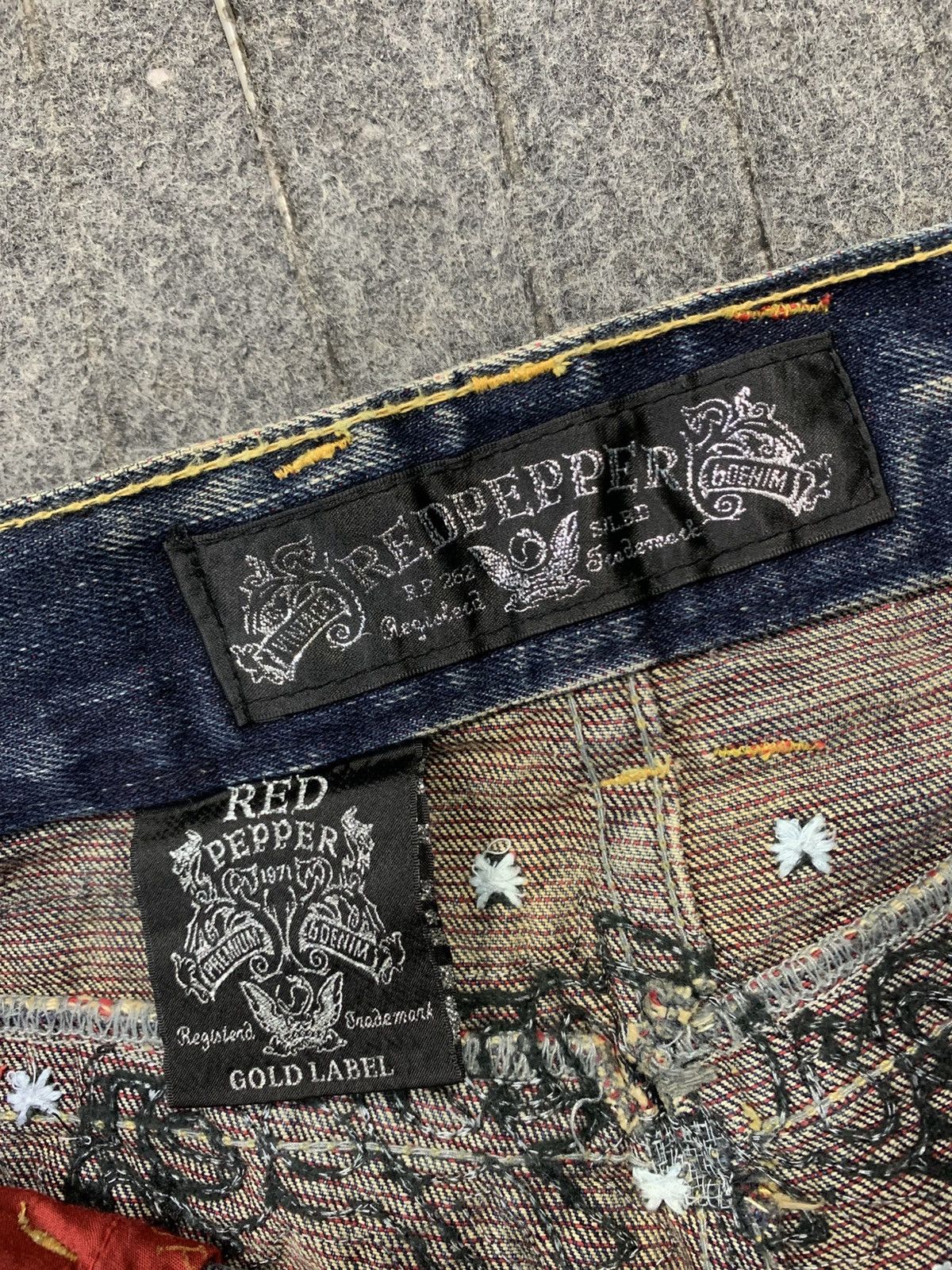 Japanese Brand Red Pepper Gold Label Embroidery Logo Indigo Denim Jeans Size US 30 / EU 46 - 8 Thumbnail