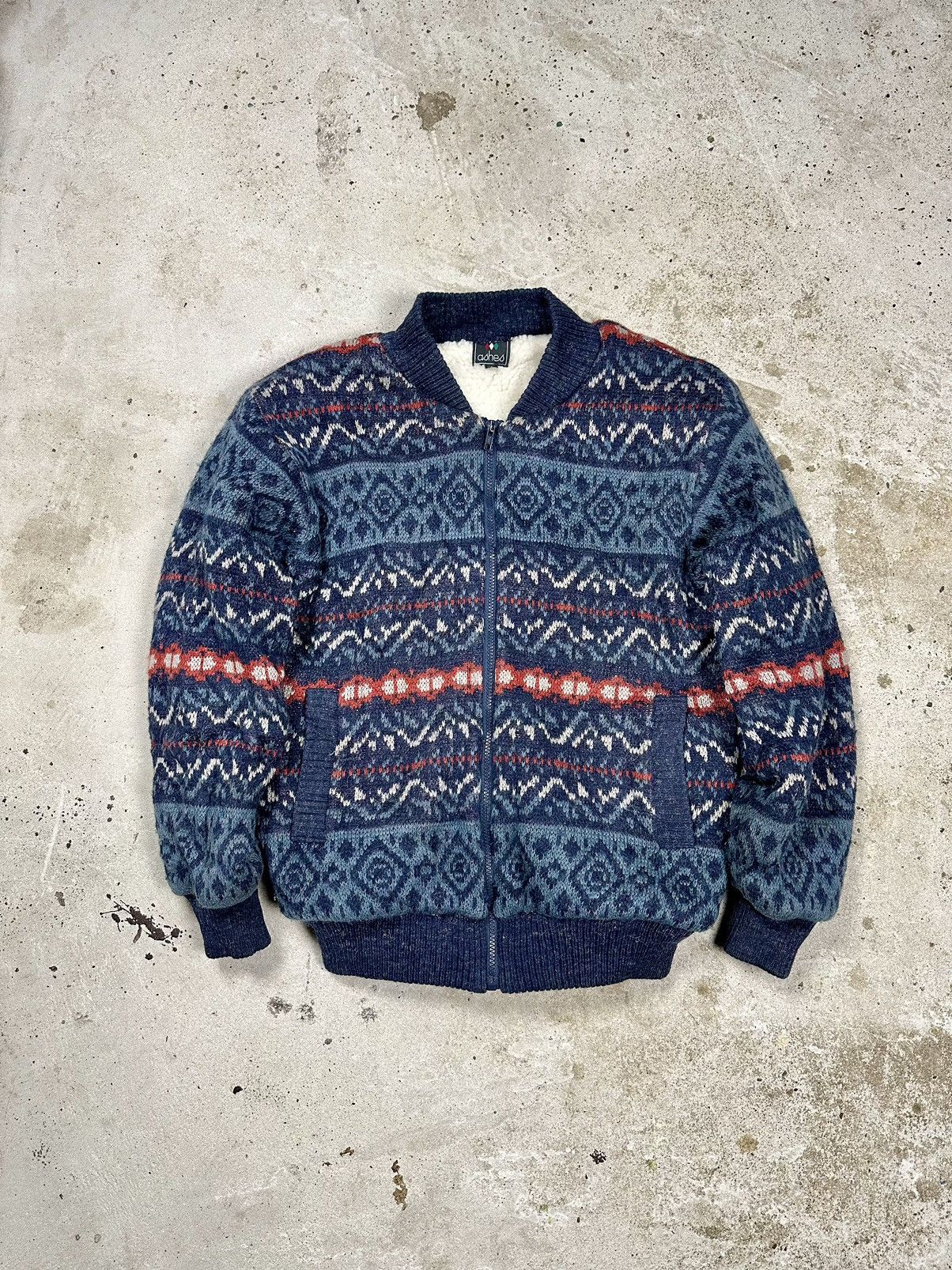 Japanese Brand × Vintage Vintage 90s Wool Abstract Geometric Bomber Jacket Sherpa Size US S / EU 44-46 / 1 - 1 Thumbnail