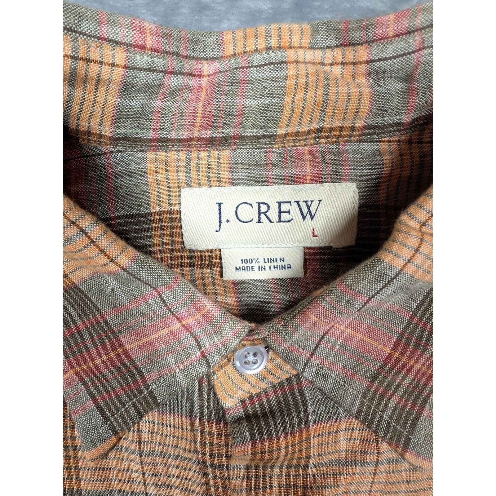 J.Crew J.CREW Shirt Mens Large Multicolor Plaid 100% Linen Short Sleeve Button Front Size US L / EU 52-54 / 3 - 4 Thumbnail