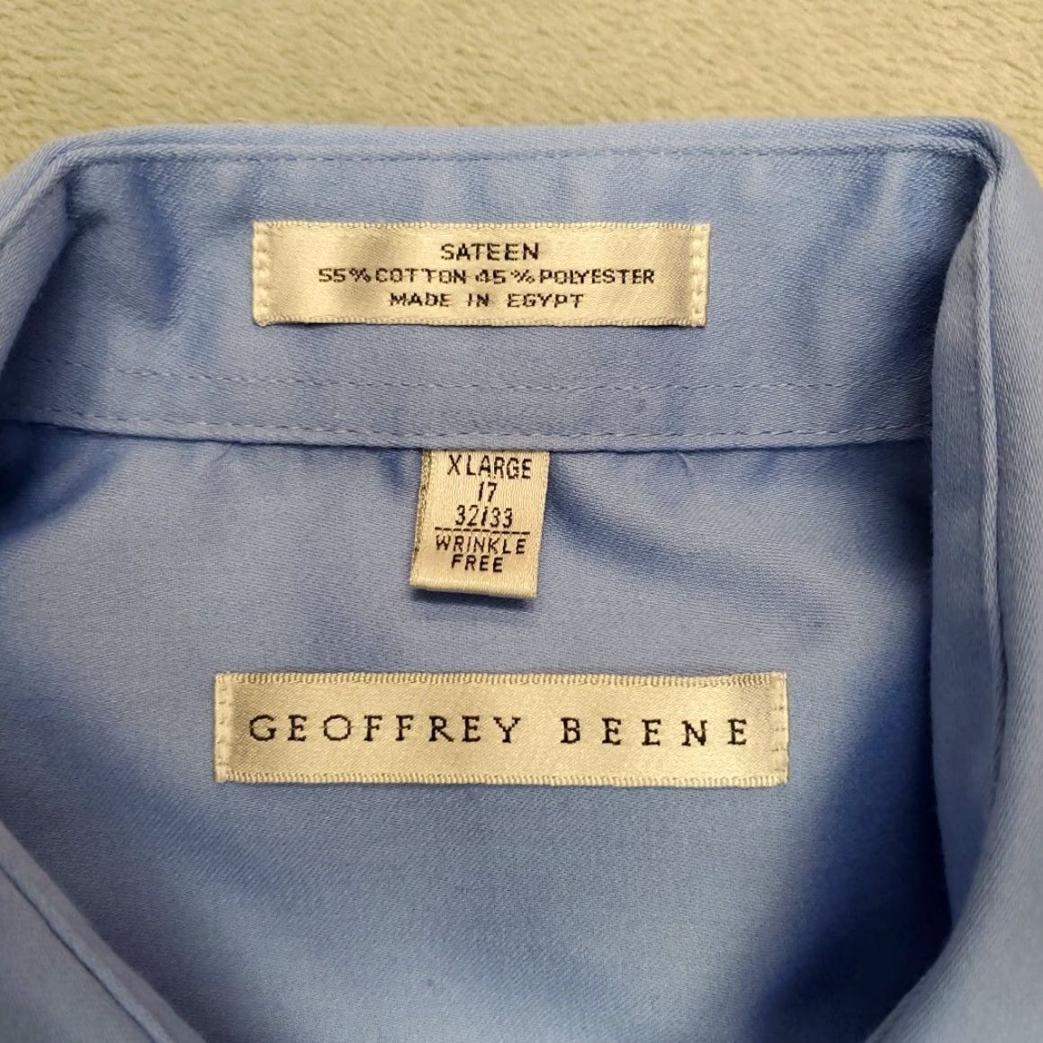 Geoffrey Beene VINTAGE Geoffrey Beene Shirt Men XL 17 Blue Sateen Button Long Sleeve Dress Casual Egypt Size US XL / EU 56 / 4 - 5 Thumbnail