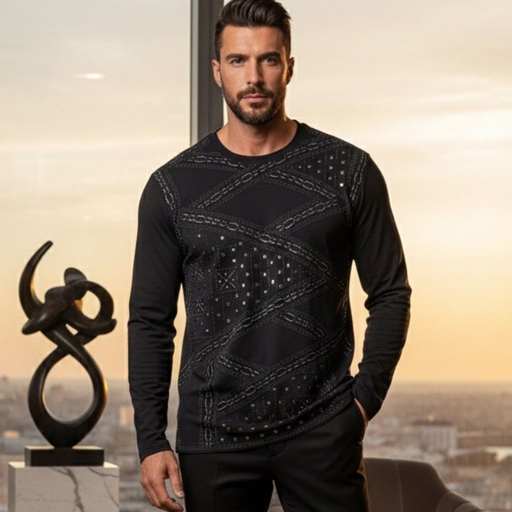 Versace Versace Blk Studded & Rhinestone Embellished Long Sleeve XXL Size US XXL / EU 58 / 5 - 1 Thumbnail