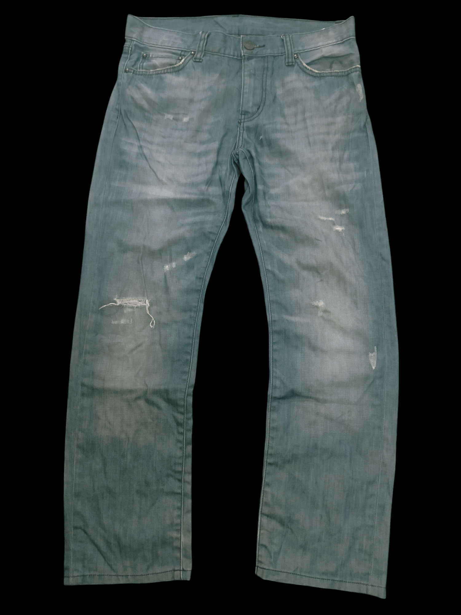 Japanese Brand × Uniqlo 🔥 Vintage Y2K Uniqlo Washed Distressed Slim Fit Jeans Size US 33 - 1 Thumbnail