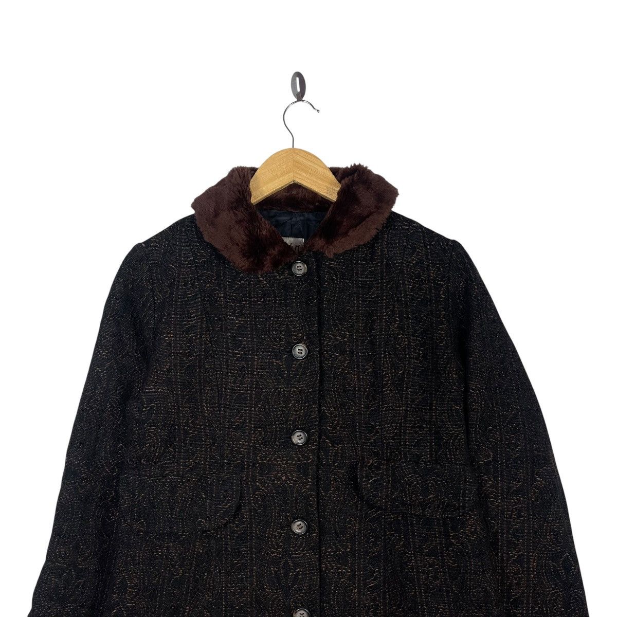 Vintage Vintage Paisley Faux Fur Collar Long Coat Brown Gothic Size S / US 4 / IT 40 - 2 Thumbnail