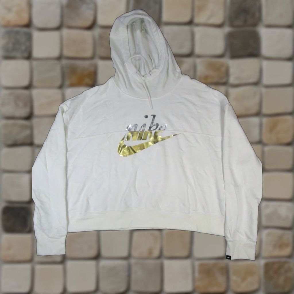 Nike Nike Hoodie Womens XL White Cropped Cotton Pullover Crew Neck Fleece Pullover Activewear Nike Womens XL White Cropped Hoodie Size XL / US 12-14 / IT 48-50 - 1 Thumbnail