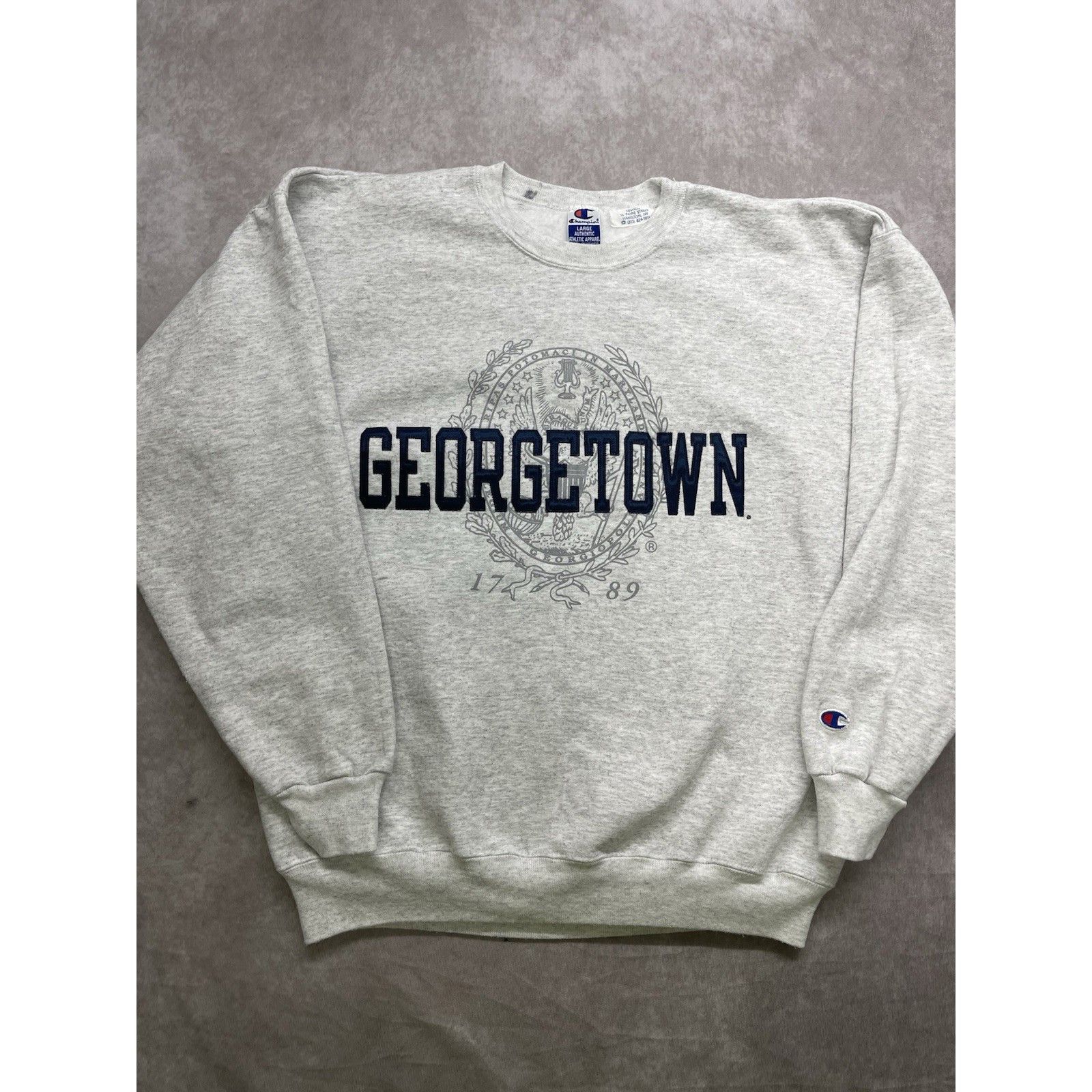 Champion Vintage 90s Champion Georgetown Sweatshirt LARGE Gray Blue L Size US L / EU 52-54 / 3 - 1 Thumbnail