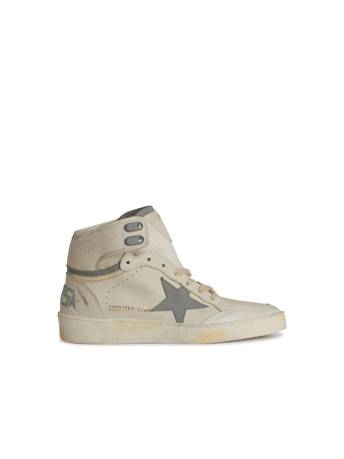 GOLDEN GOOSE 'Sky Star' White Leather Sneakers - Main Image