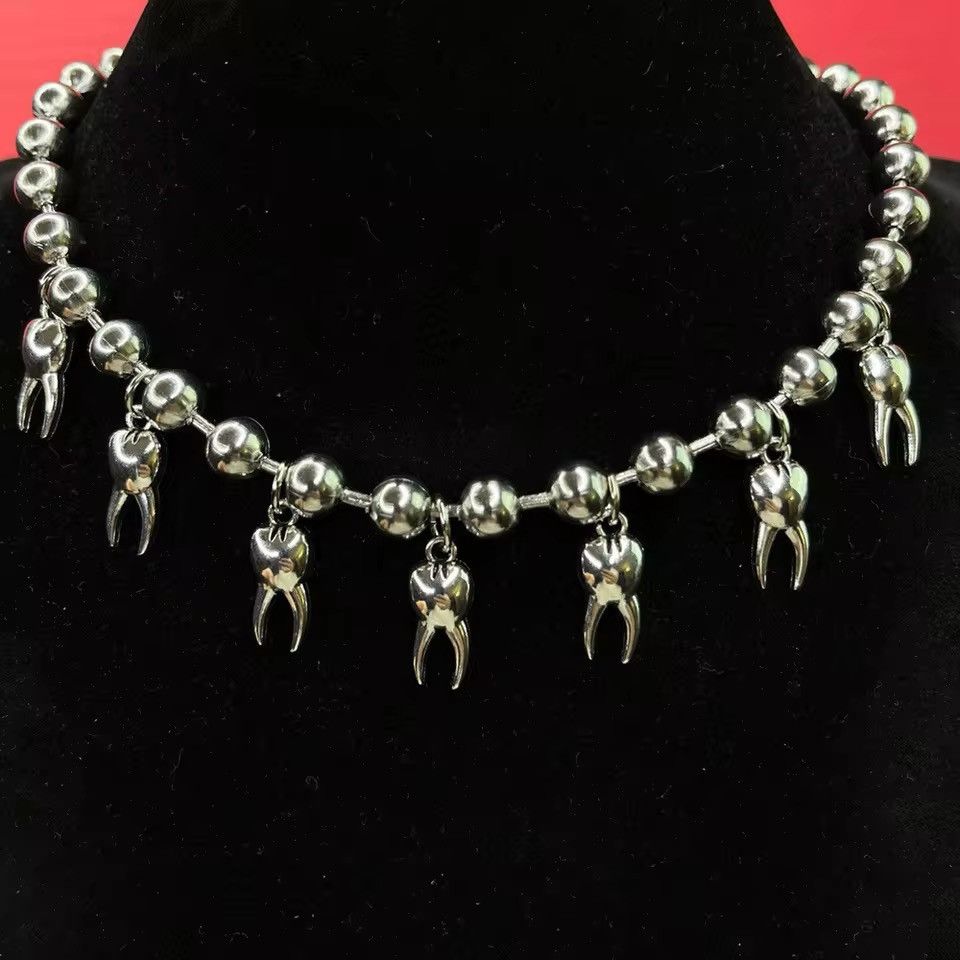 Jewelry Punk Steel Teeth Bead Ball Chain Necklace Size ONE SIZE - 2 Thumbnail