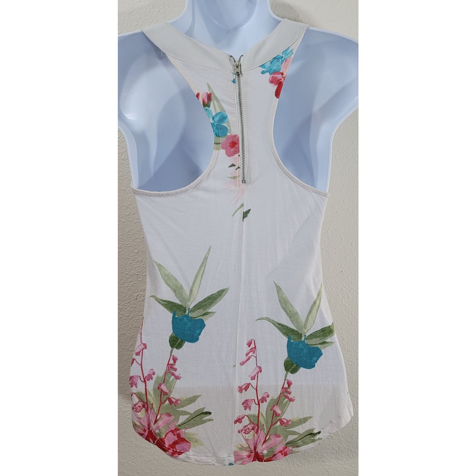 Other Candie's White Floral Print Racerback Tank Top XS Stretchy Size XS / US 0-2 / IT 36-38 - 2 Thumbnail