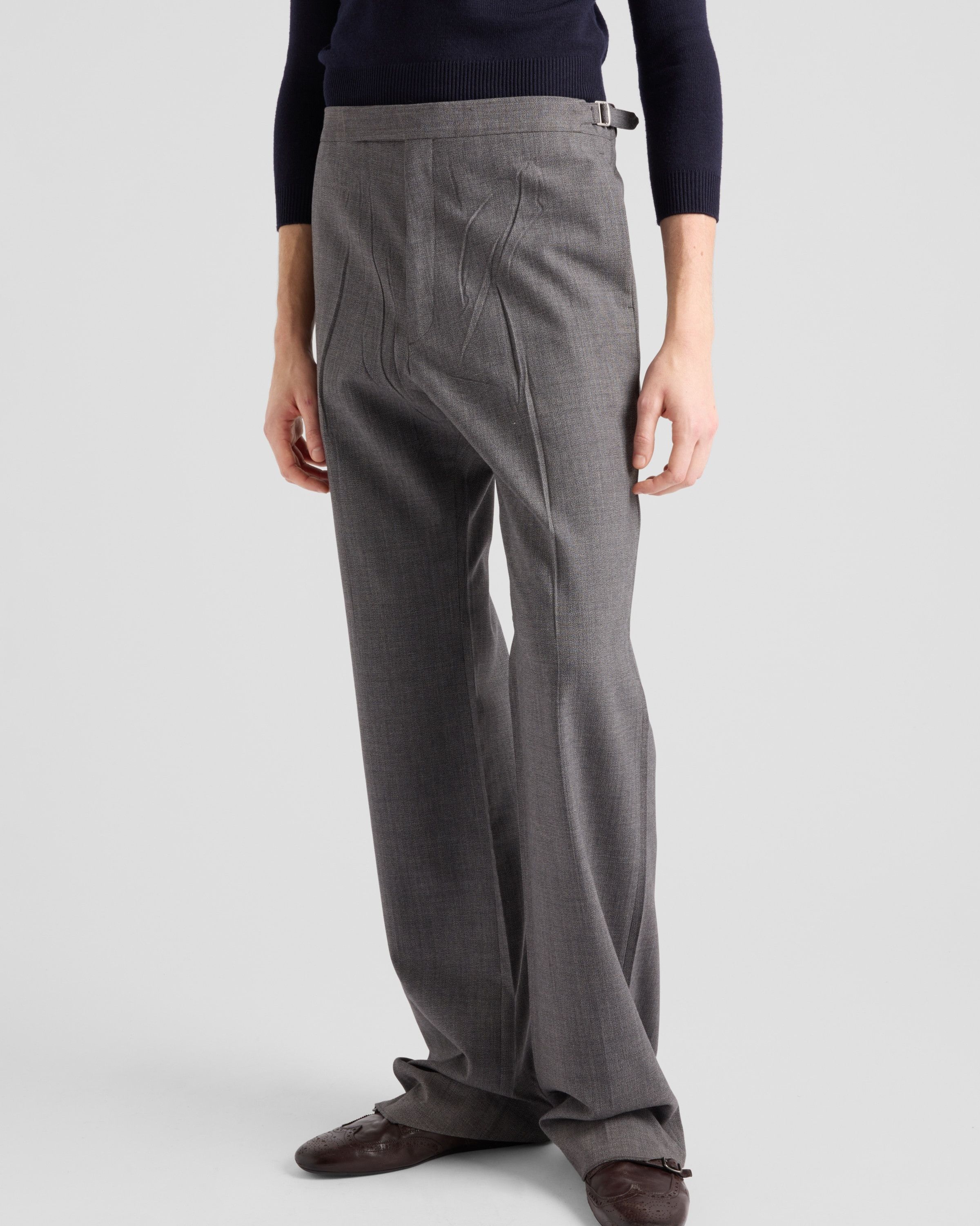 Prada o1bcso1str1025 Technical Wool Pants in Grey Size US 40 / EU 56 - 4 Thumbnail