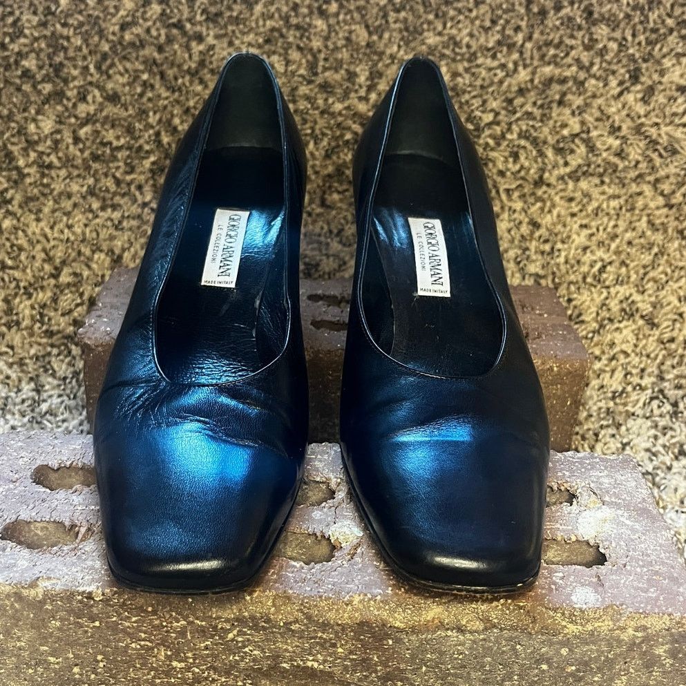 Giorgio Armani Giorgio Armani Leather Block Heel Pump Shoes Black 38.5 Size US 8.5 / IT 38.5 - 3 Thumbnail
