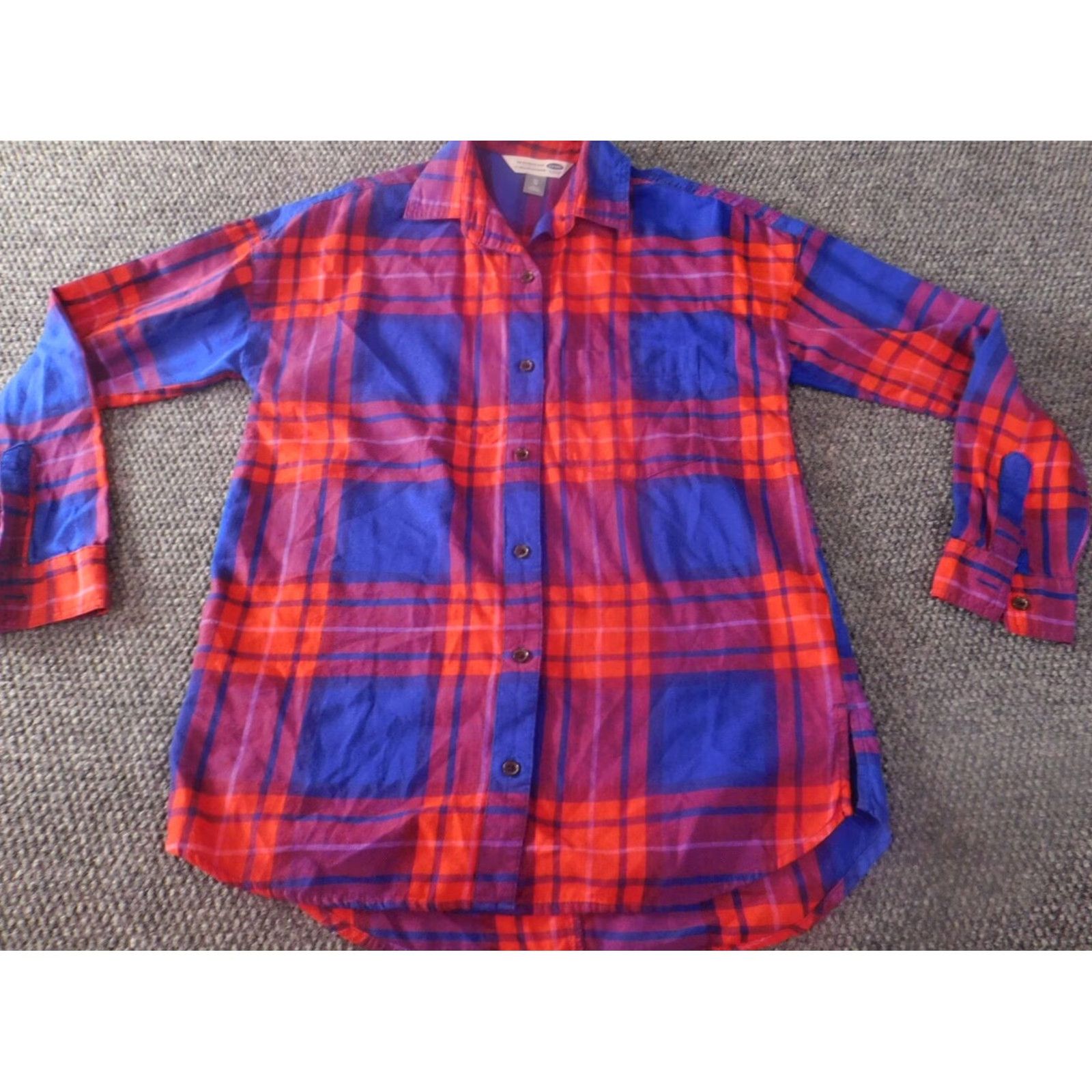 Old Navy Old Navy Womens Blouse XS Red Plaid Button-Up Long Sleeve Collared Cotton Button-Up Shirt - Casual, Regular Fit, Vintage: No Size XS / US 0-2 / IT 36-38 - 2 Thumbnail
