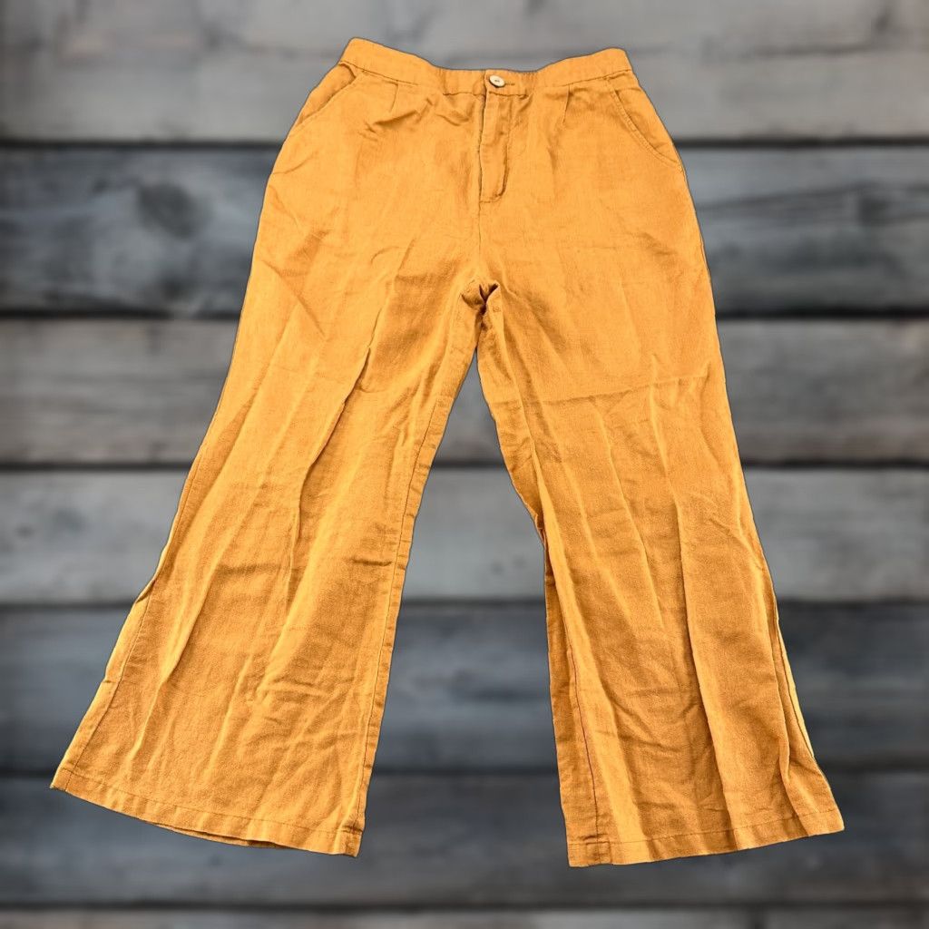Vintage Grae Cove Pants Womens L Brown Elastic Waist Straight Leg Baggy Cotton Linen Size 30" / US 8 / IT 44 - 1 Thumbnail