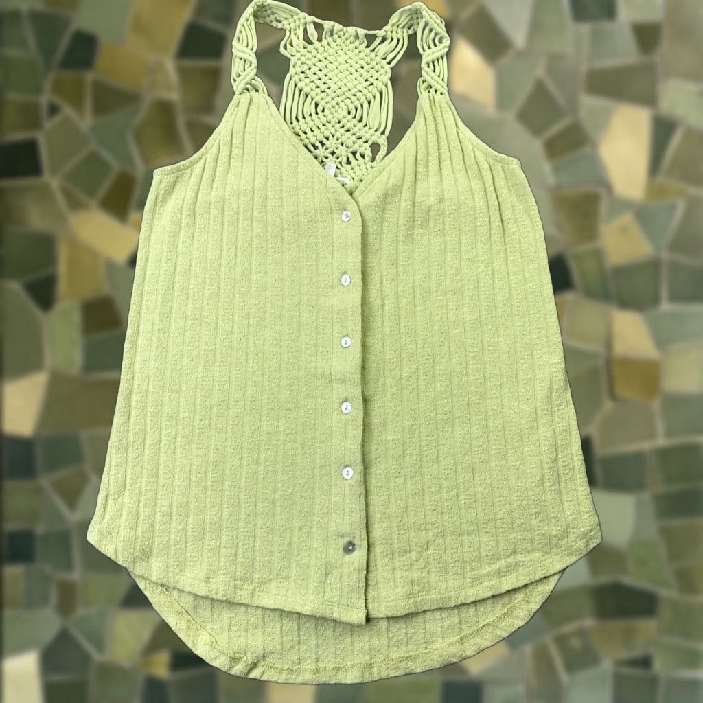 Vintage Maurices Womens Shirt Tank XS Green Crochet Solid Halter Button Down Sleeveless Top Size XS / US 0-2 / IT 36-38 - 1 Thumbnail