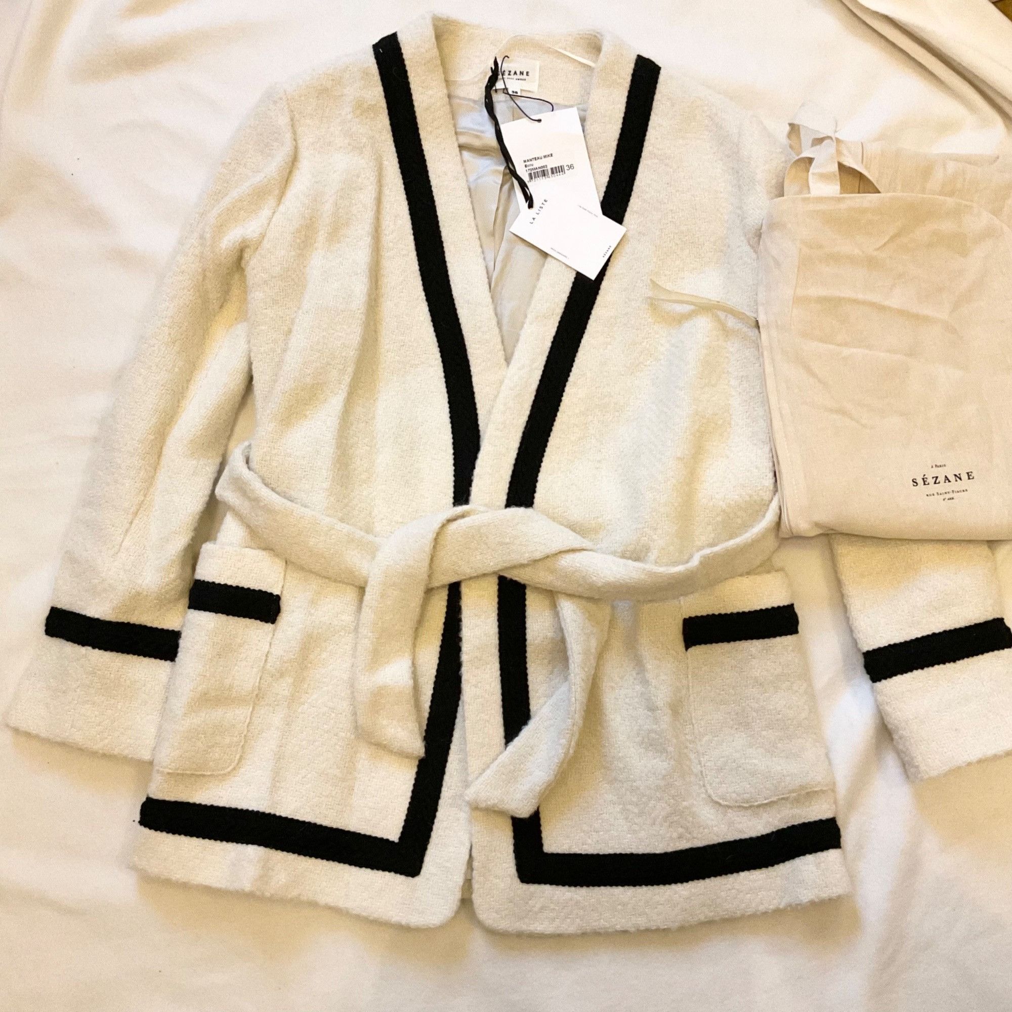 Sezane RARE NWT DUST BAG SEZANE Ivory Black SZ38 US6 Manteau Mike W Size M / US 6-8 / IT 42-44 - 3 Thumbnail