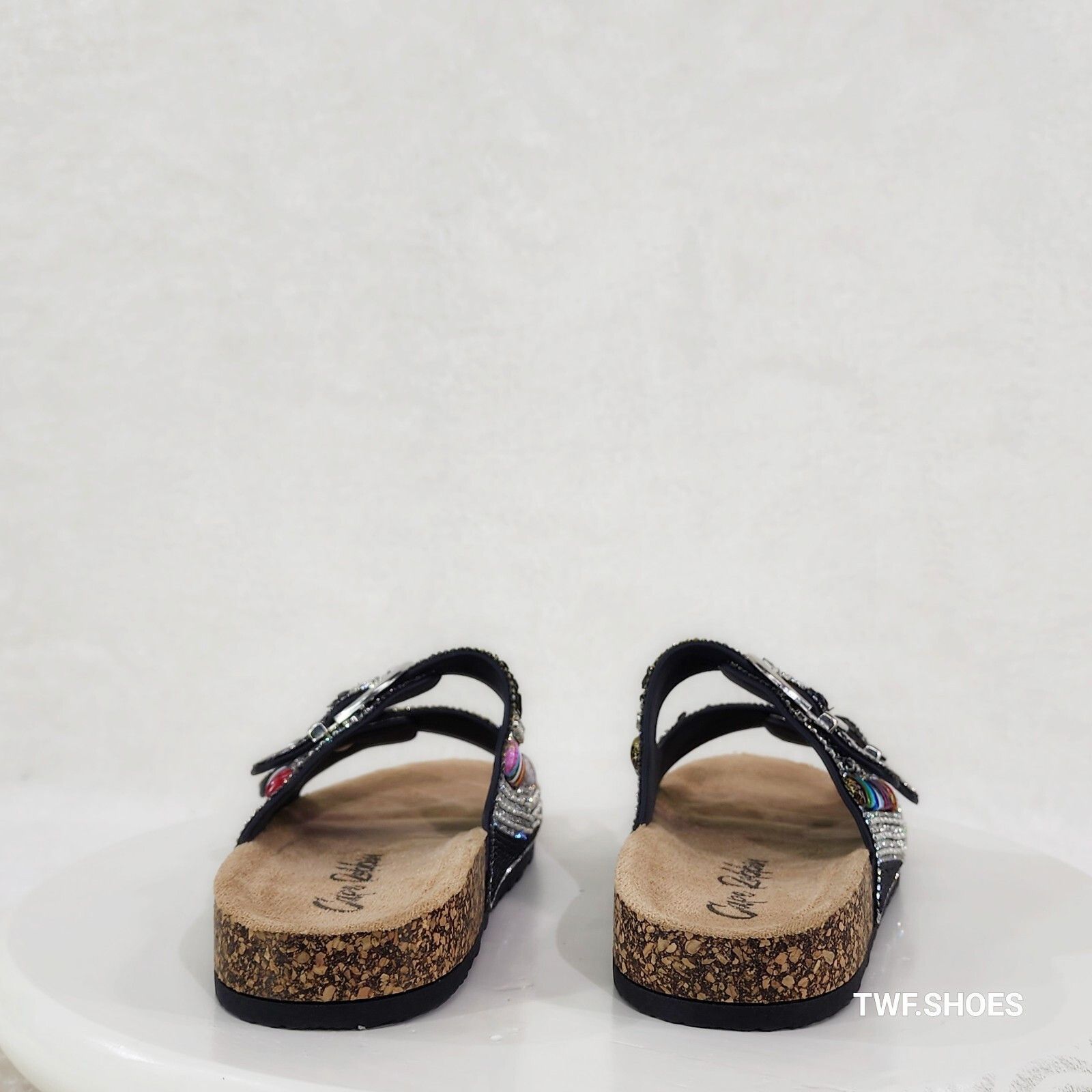 Other Zany Double Buckle Strap Rhinestone Beaded Slip on Mule Sand Size US 9 / IT 39 - 4 Thumbnail