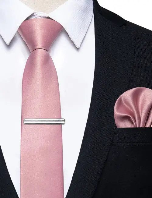 Japanese Brand Luxury Skinny Solid Pink Neck Tie Set Mens Size ONE SIZE - 1 Thumbnail