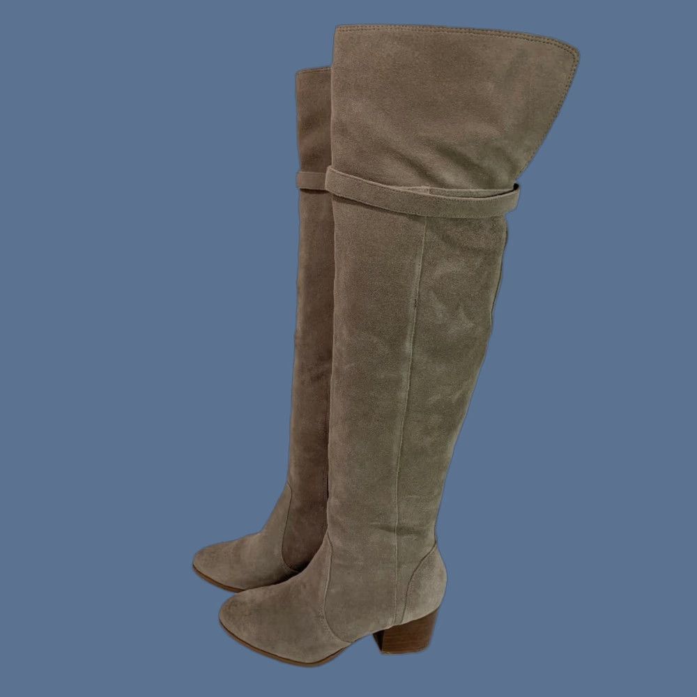 Vintage Sole Society Suede Knee Boots Mushroom Erika 2.5" Block Heel Size 6 Womens Brown Knit? Wait no knit. Hold on. Size US 6 / IT 36 - 1 Thumbnail
