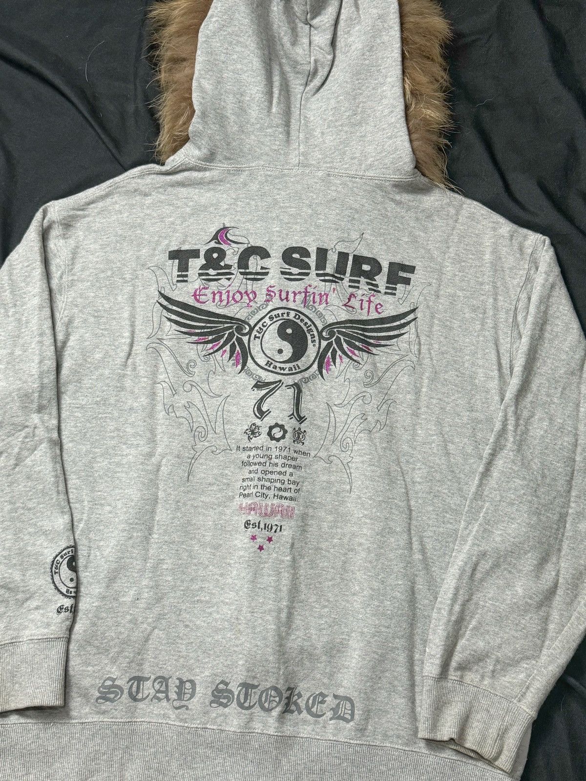 If Six Was Nine × Japanese Brand × Le Grande Bleu (L.G.B.) Faux Fur Tribal T&C Surf Poem Hoodie Size US L / EU 52-54 / 3 - 1 Thumbnail