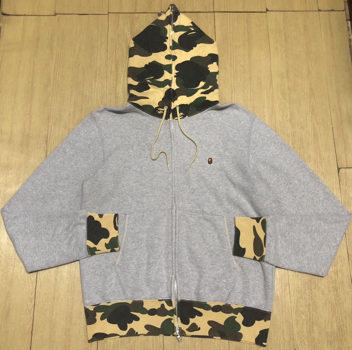 image of Bape 1St Camo One Point Full Zip Hoodie in Grey, Men's (Size Small)