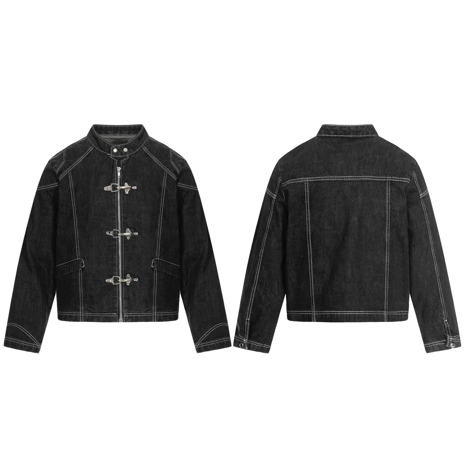 Japanese Brand Black Buckle Front Denim Jacket, Slim Fit Outerwear Size US XL / EU 56 / 4 - 5 Thumbnail