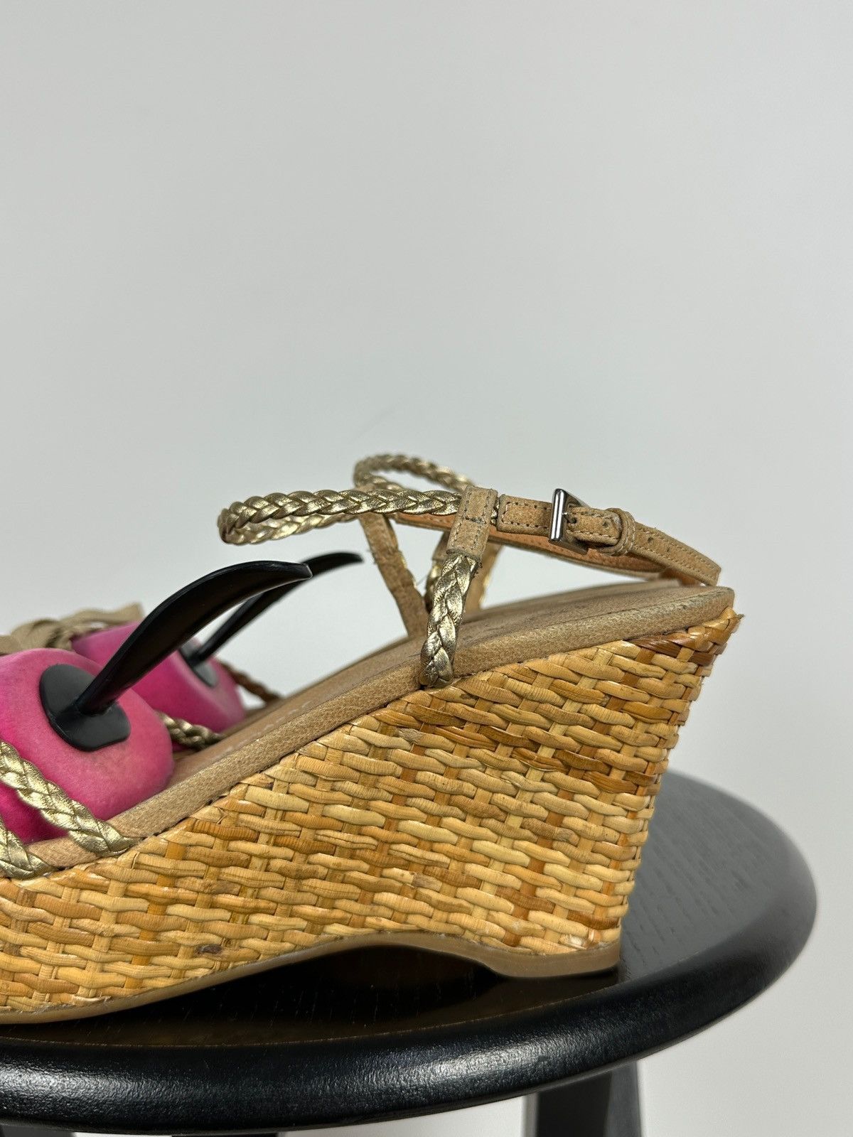 Prada Prada Braided Leather Woven Raffia Wedge Ankle Strap Sandals Size US 9.5 / IT 39.5 - 11 Thumbnail