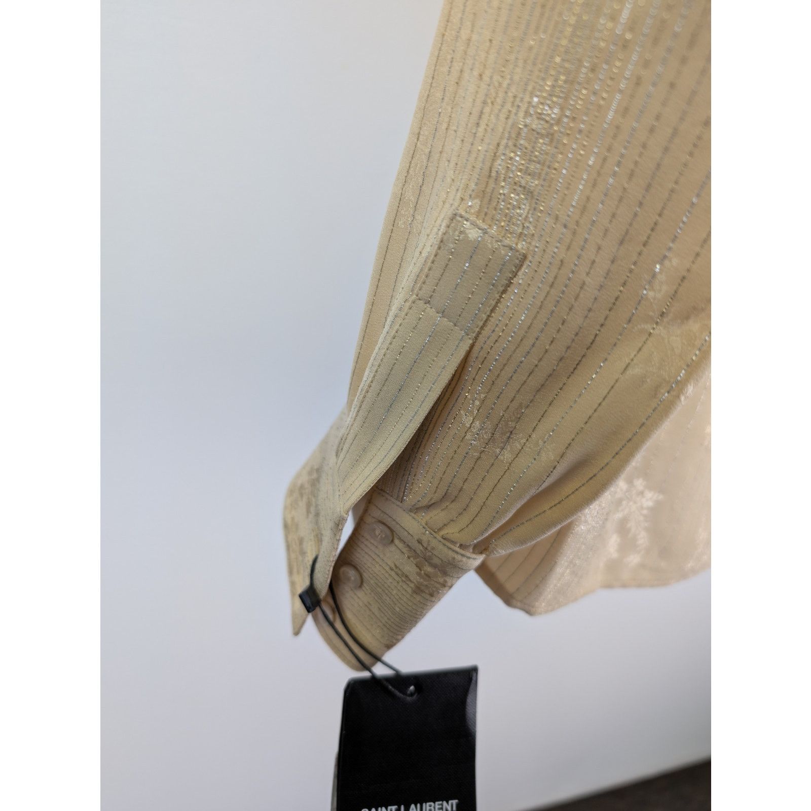 Saint Laurent Paris o1rshd1 Chemise Tight Fitted Ruffled Silk Shirt in Beige Size US M / EU 48-50 / 2 - 12 Thumbnail