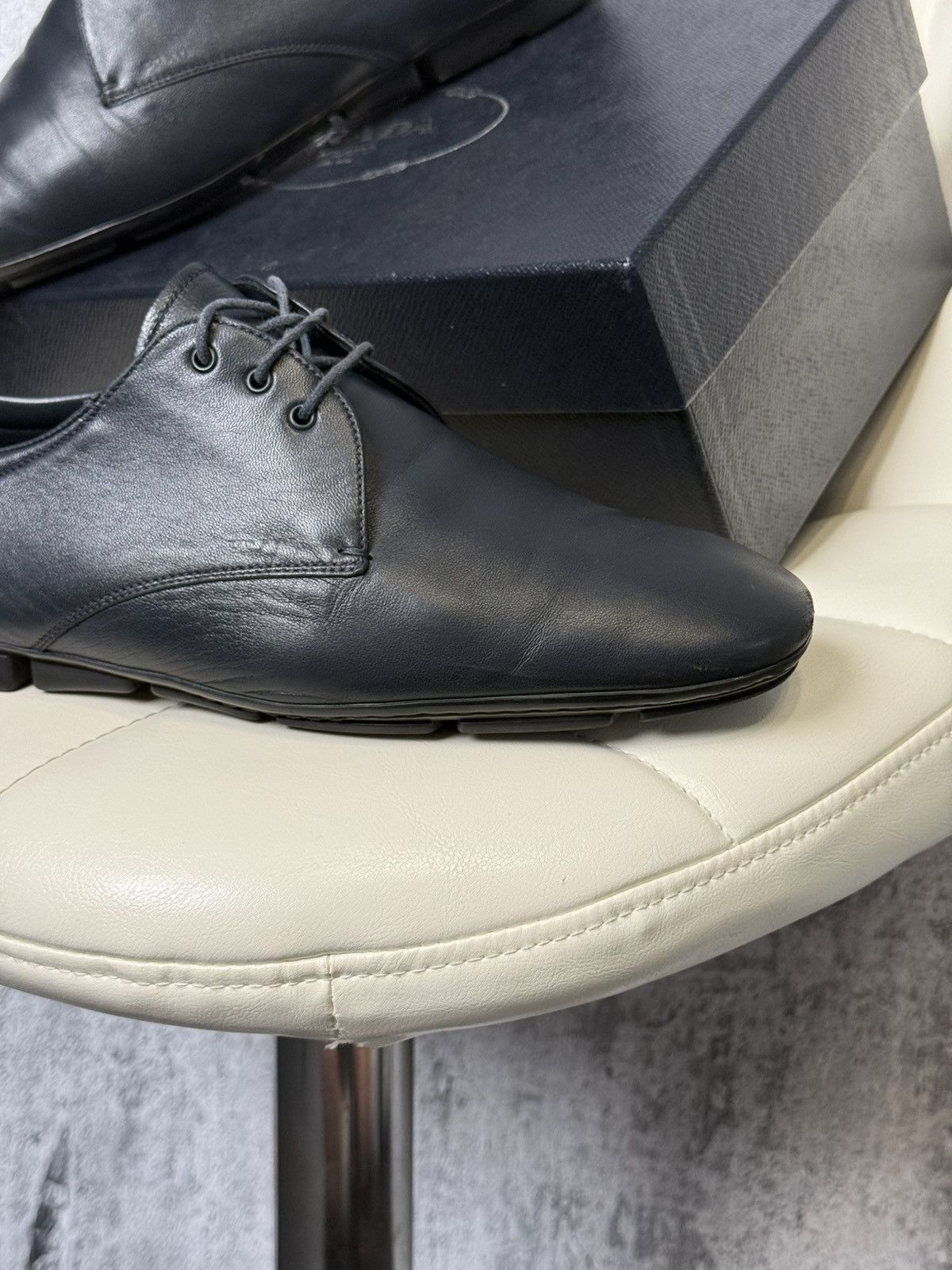 Prada PRADA Navy Leather Lace Up Men’s Shoes With Logo (2ED 034) Size US 11 / EU 44 - 10 Thumbnail