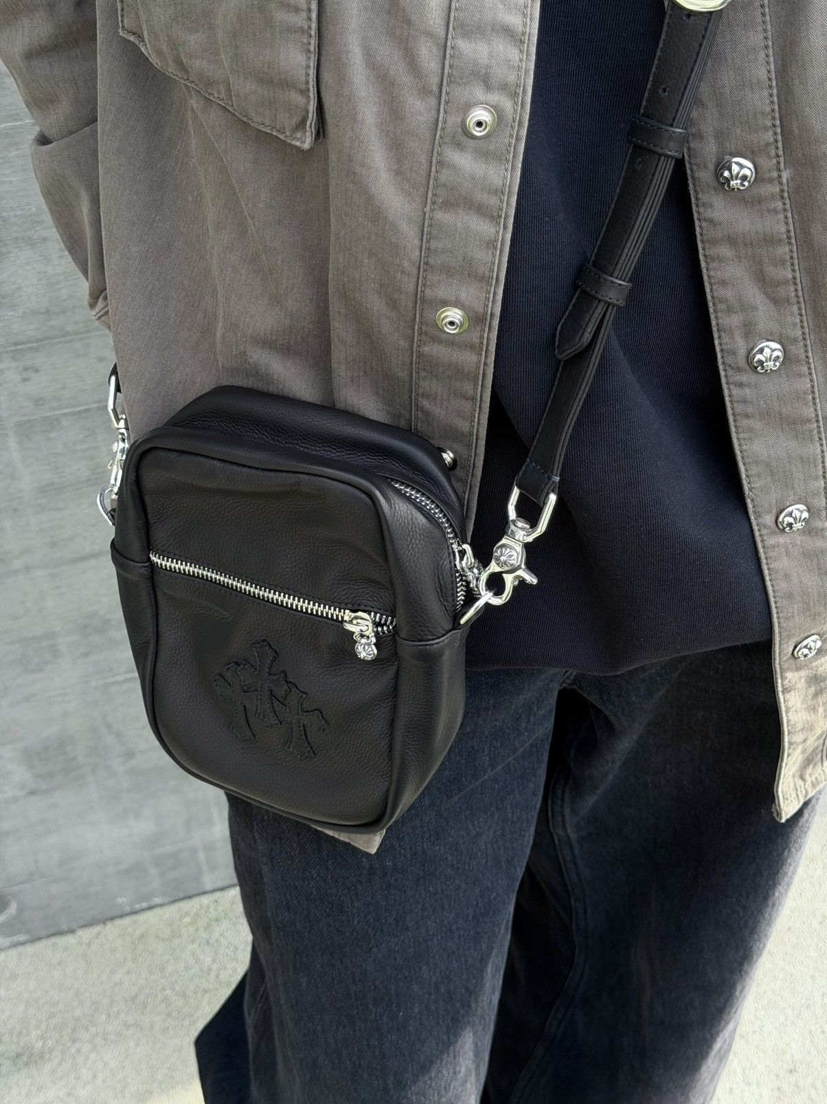 Chrome Hearts Chrome Hearts Taka Mini Black Leather Triple Cross Patch Size ONE SIZE - 3 Thumbnail