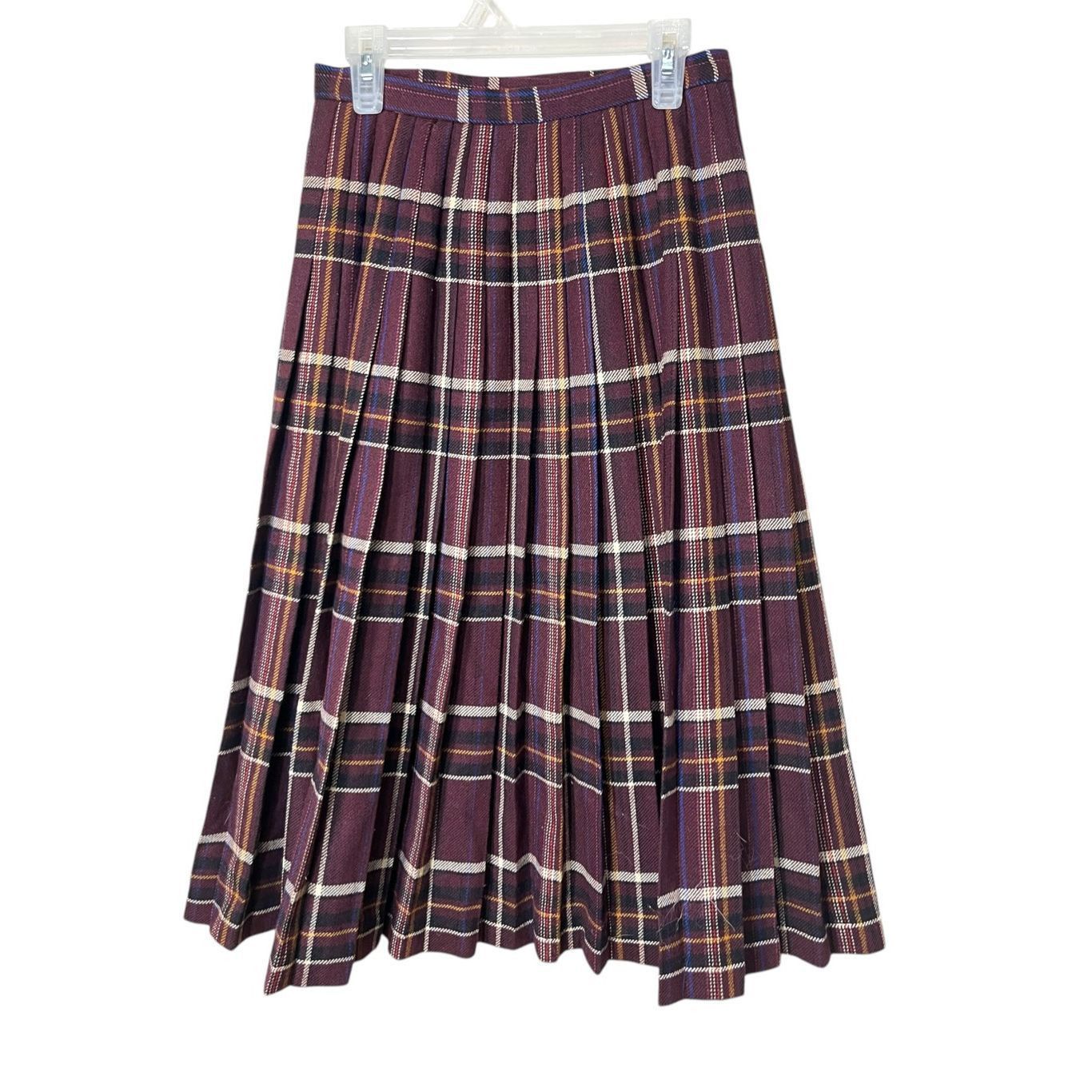 Jaeger Vintage Jaeger Wool Blend Pleated Plaid Tartan Midi Skirt Size 6 Maroon Size 28" / US 6 / IT 42 - 7 Thumbnail