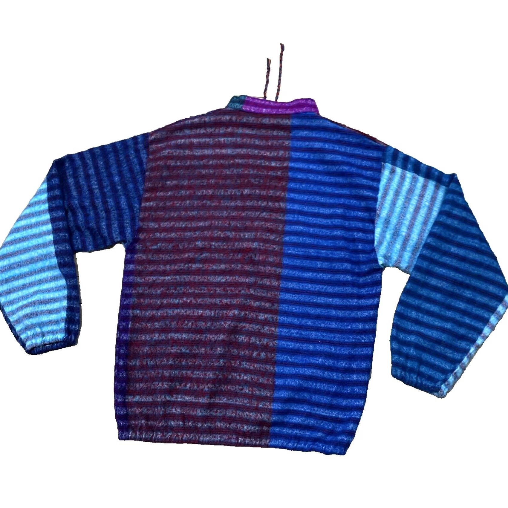 AQUA Hippie Surfer Beach Sweater Adult L Tribal Knit Aqua Purple Red ColorBlock 44" Ensemble Size L / US 10 / IT 46 - 2 Thumbnail