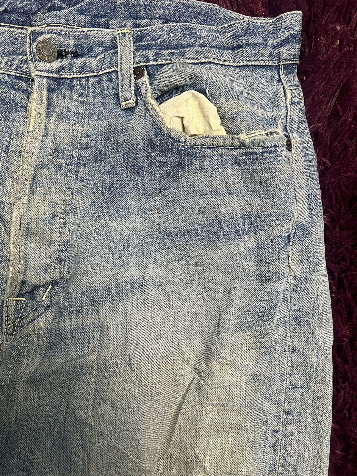 OMNIGOD VTG OMNIGOD Japan Distressed Thrashed Selvage Denim Jean(47) Size US 33 - 4 Thumbnail