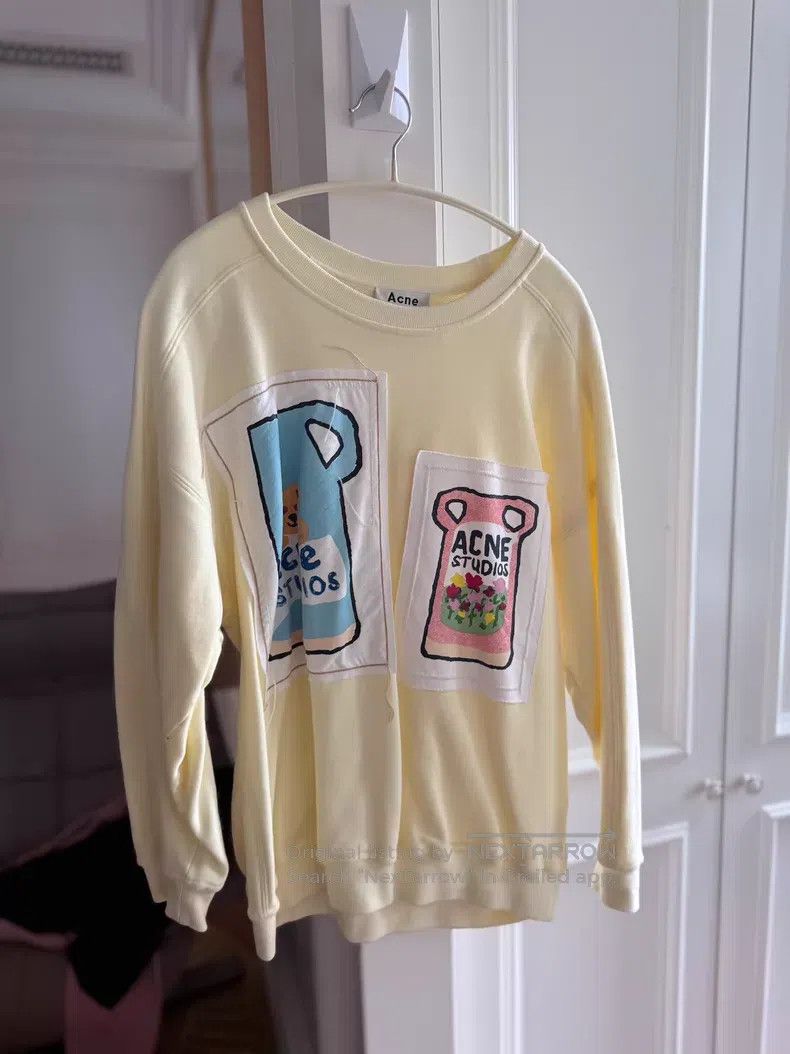Acne Studios Acne Studios Yellow Sweatshirt with Chest Logo Print Size XXS / US 00 / IT 34 - 1 Thumbnail
