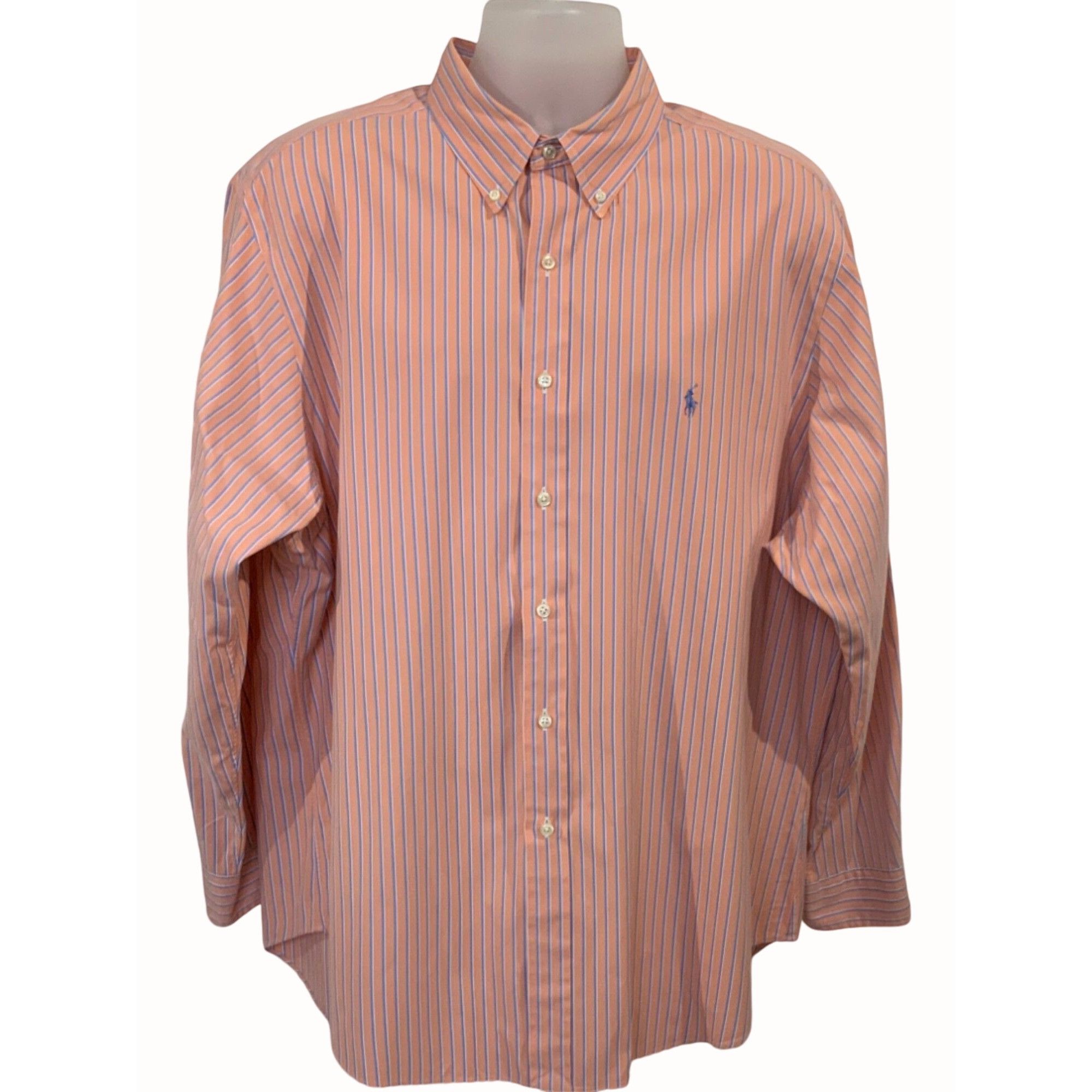 Polo Ralph Lauren Ralph Lauren Mens Classic Fit Coral Blue Striped Shirt XL Size US XL / EU 56 / 4 - 1 Thumbnail