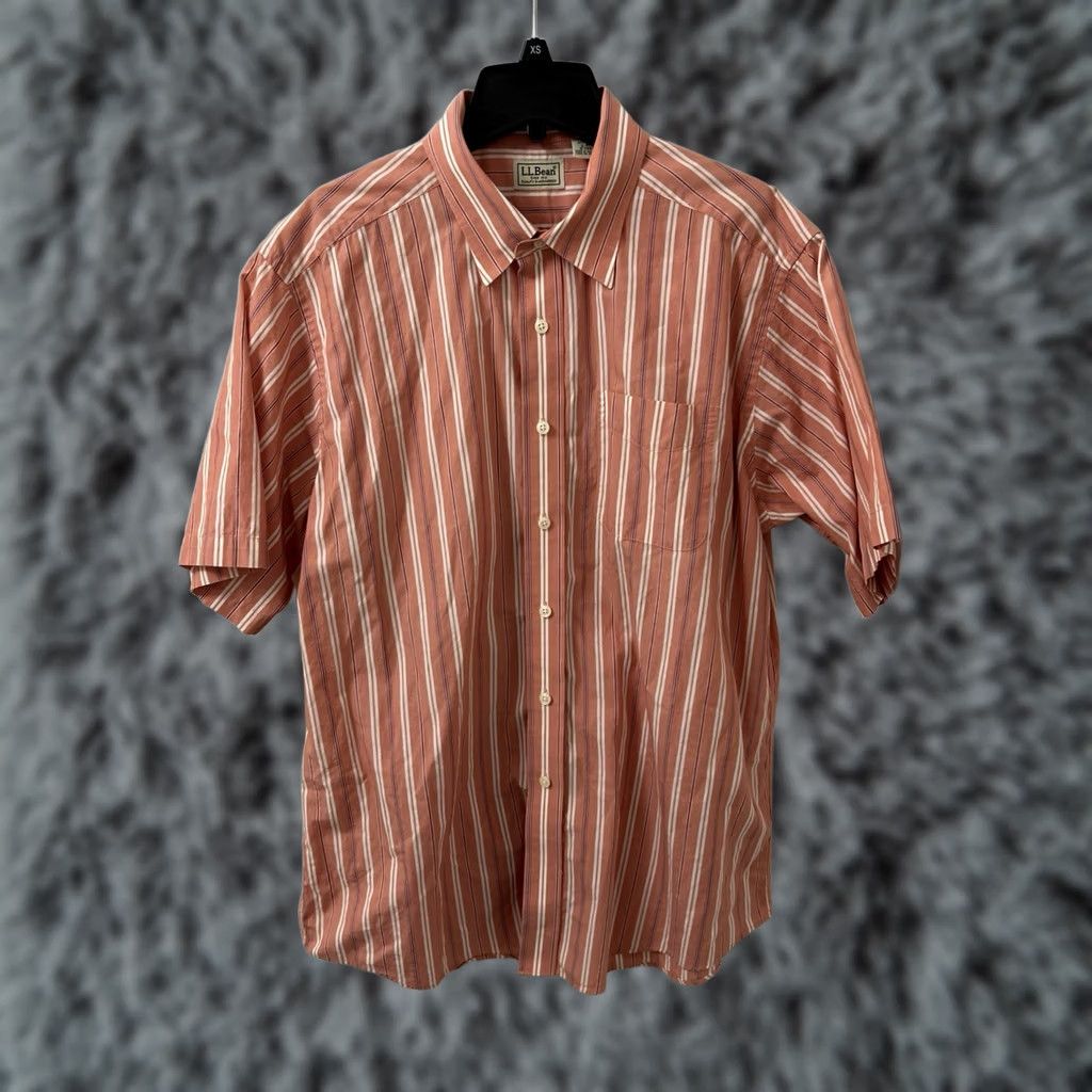 Vintage LL Bean Shirt Mens L Coral Striped Button-Down Short Sleeve Casual Beach City 90s Mens Size US L / EU 52-54 / 3 - 1 Thumbnail
