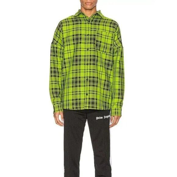 Palm Angels Palm Angels Logo Overshirt 44 XS Mens Green & White Plaid C Size US XS / EU 42 / 0 - 12 Thumbnail