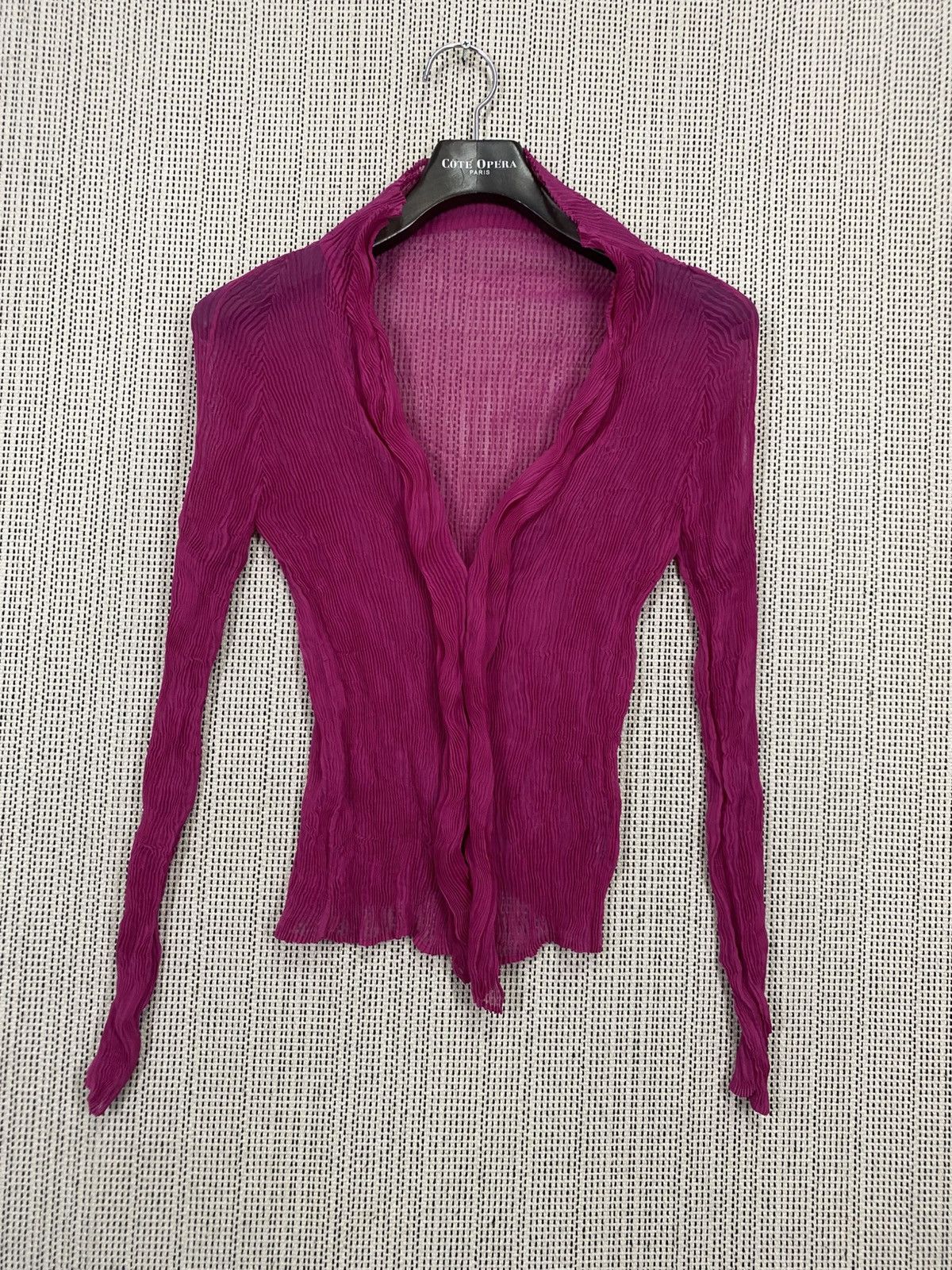 Issey Miyake “Issey Miyake Vintage Pleated Mesh Cardigan – Magenta Size S / US 4 / IT 40 - 4 Thumbnail