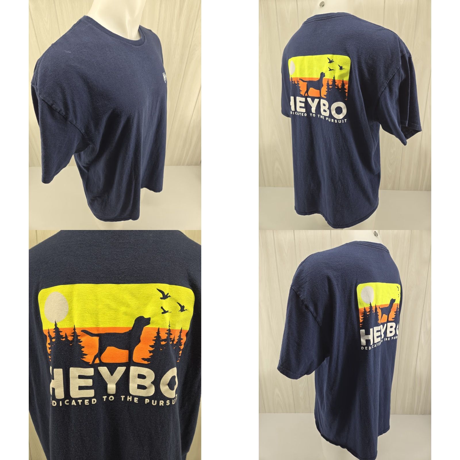 Vintage Heybo Outdoors Navy Blue Dog Duck Graphic Short Sleeve T Shirt Mens 2XL Size US XXL / EU 58 / 5 - 8 Thumbnail