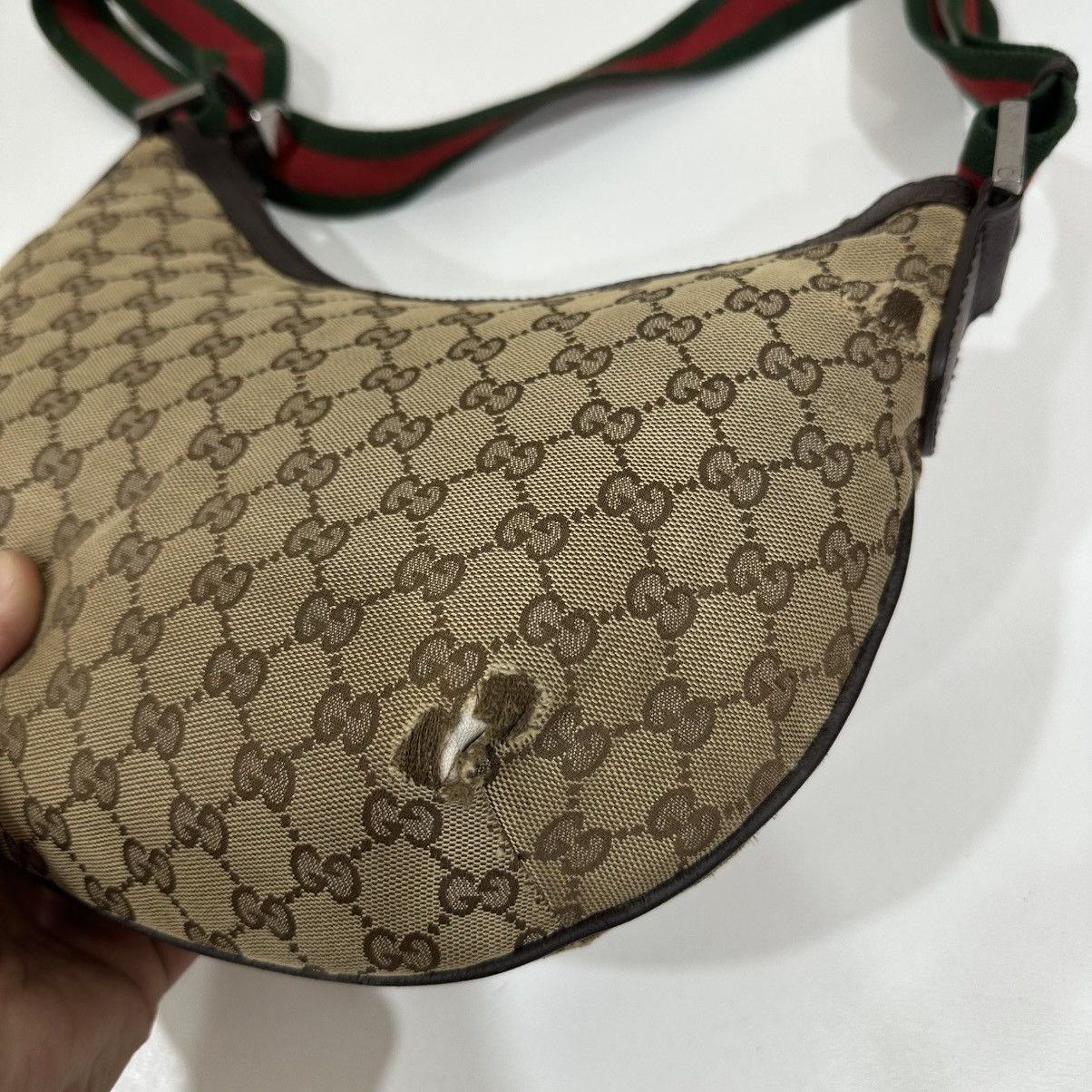 Gucci GUCCI GG MONOGRAM CANVAS WEB HALF MOON CROSSBODY BAG 16 Size ONE SIZE - 10 Thumbnail