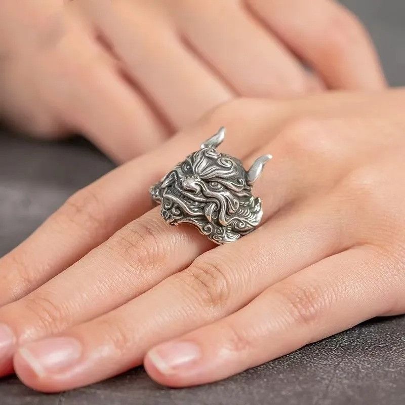 Jewelry × Vintage Retro Dragon Mask Ring Size ONE SIZE - 4 Thumbnail
