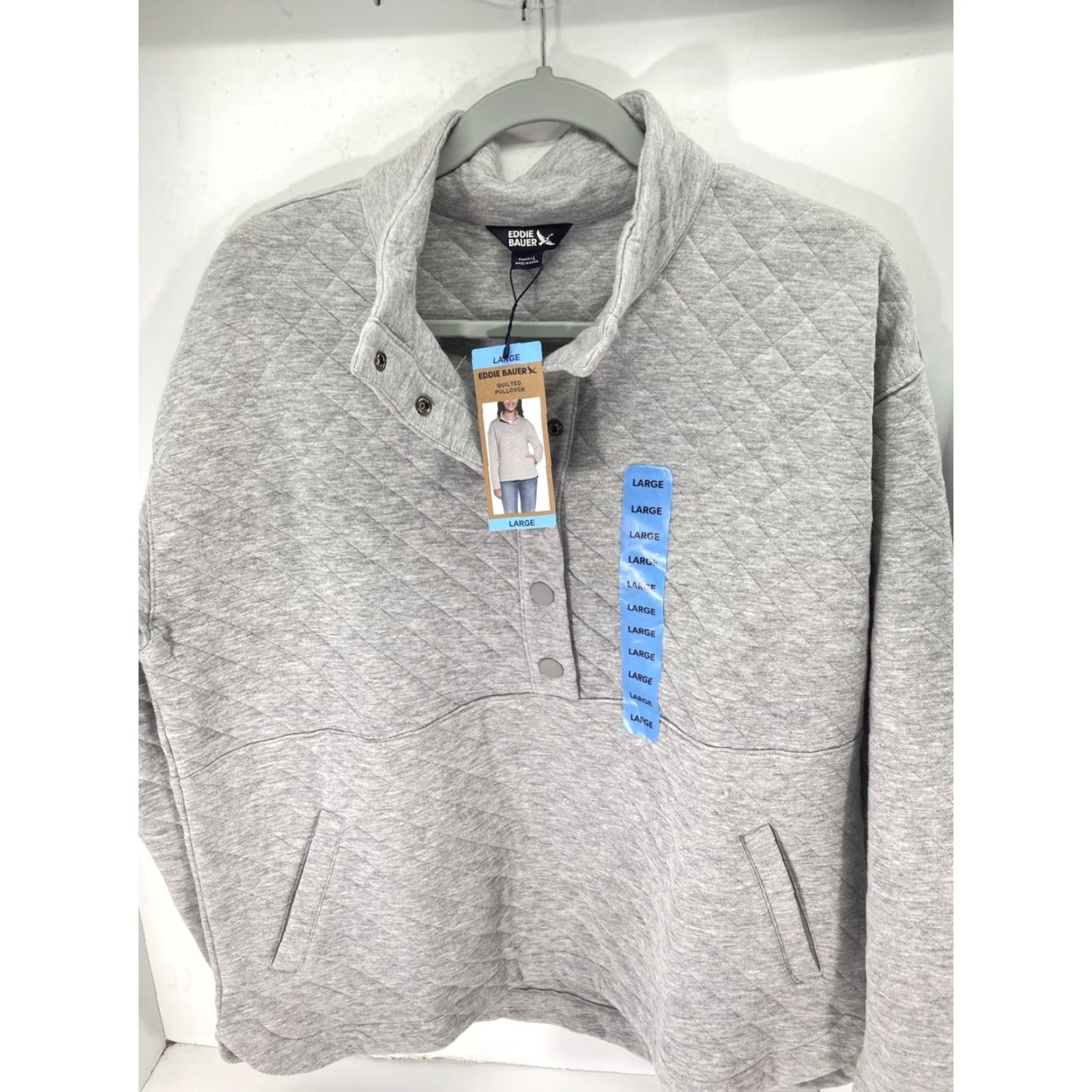 Eddie Bauer Eddie Bauer Quilted Sweater Women Large Gray Long Sleeve Pullover Cotton Blend Mock Neck Womens Size L / US 10 / IT 46 - 2 Thumbnail