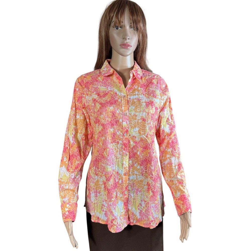 Other NWT New Foxcroft Zoey Long Roll Tab Starburst Crinkled Cott Size S / US 4 / IT 40 - 2 Thumbnail