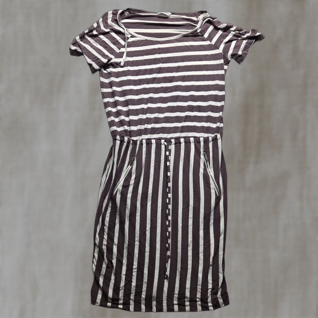 Calvin Klein CALVIN KLEIN Dress Striped Jersey Brown White Short Sleeve Pullover Women's S Small Multicolor Size S / US 4 / IT 40 - 1 Thumbnail