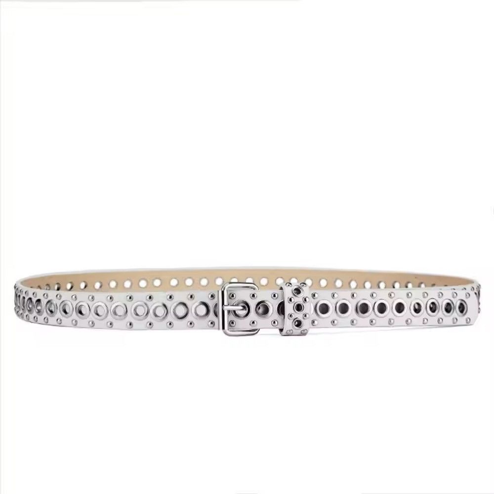Designer 110cm Round Hole Punk White Belt Size ONE SIZE - 5 Thumbnail