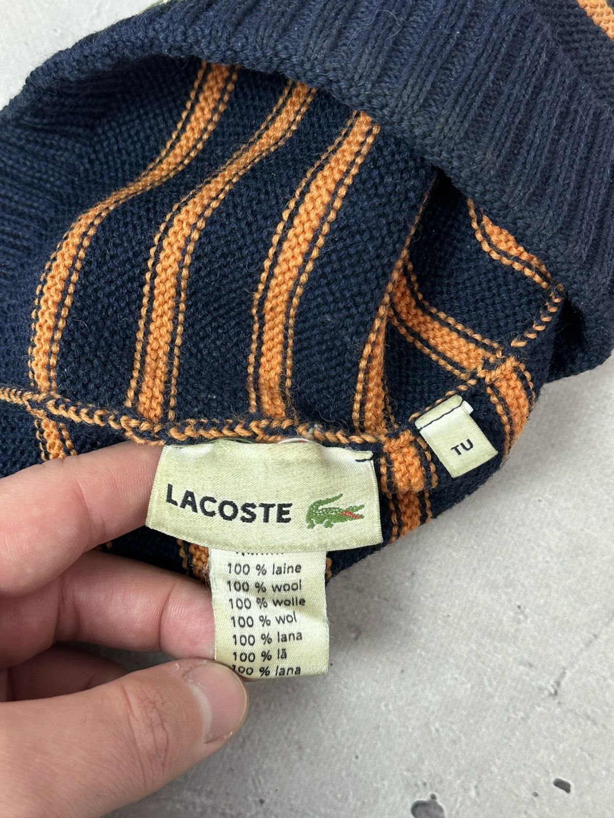 Lacoste Vintage Lacoste Wool Knit Logo Stripped Navy-Orange Beanie Size ONE SIZE - 5 Thumbnail