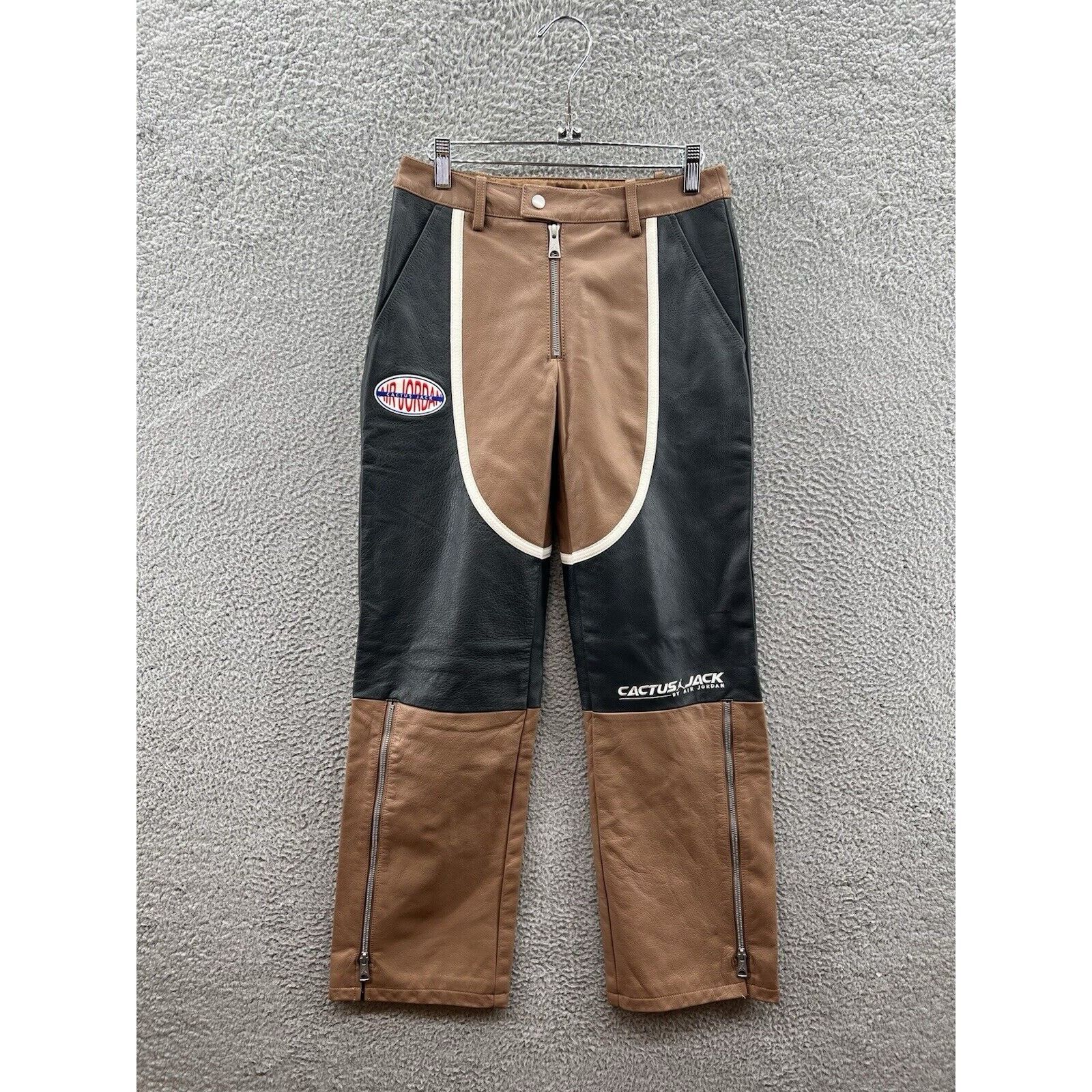 Jordan Brand Jordan Travis Scott Brown Leather Moto Pants Sz 0 DX8601-256 Size 25" / US 0 / IT 36 - 1 Thumbnail