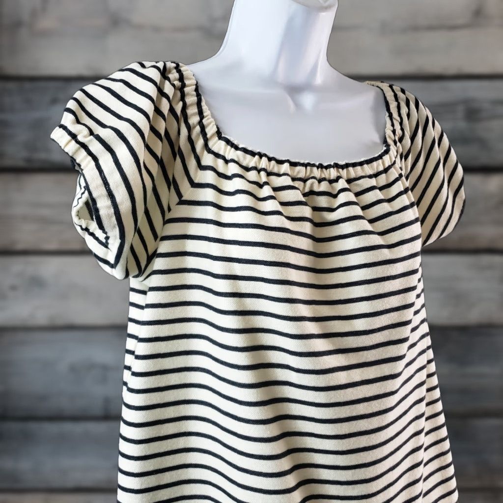 Madewell Madewell Blouse Womens Short Sleeve Off the Shoulder Top L Black Stripe Multicolor Size L / US 10 / IT 46 - 1 Thumbnail