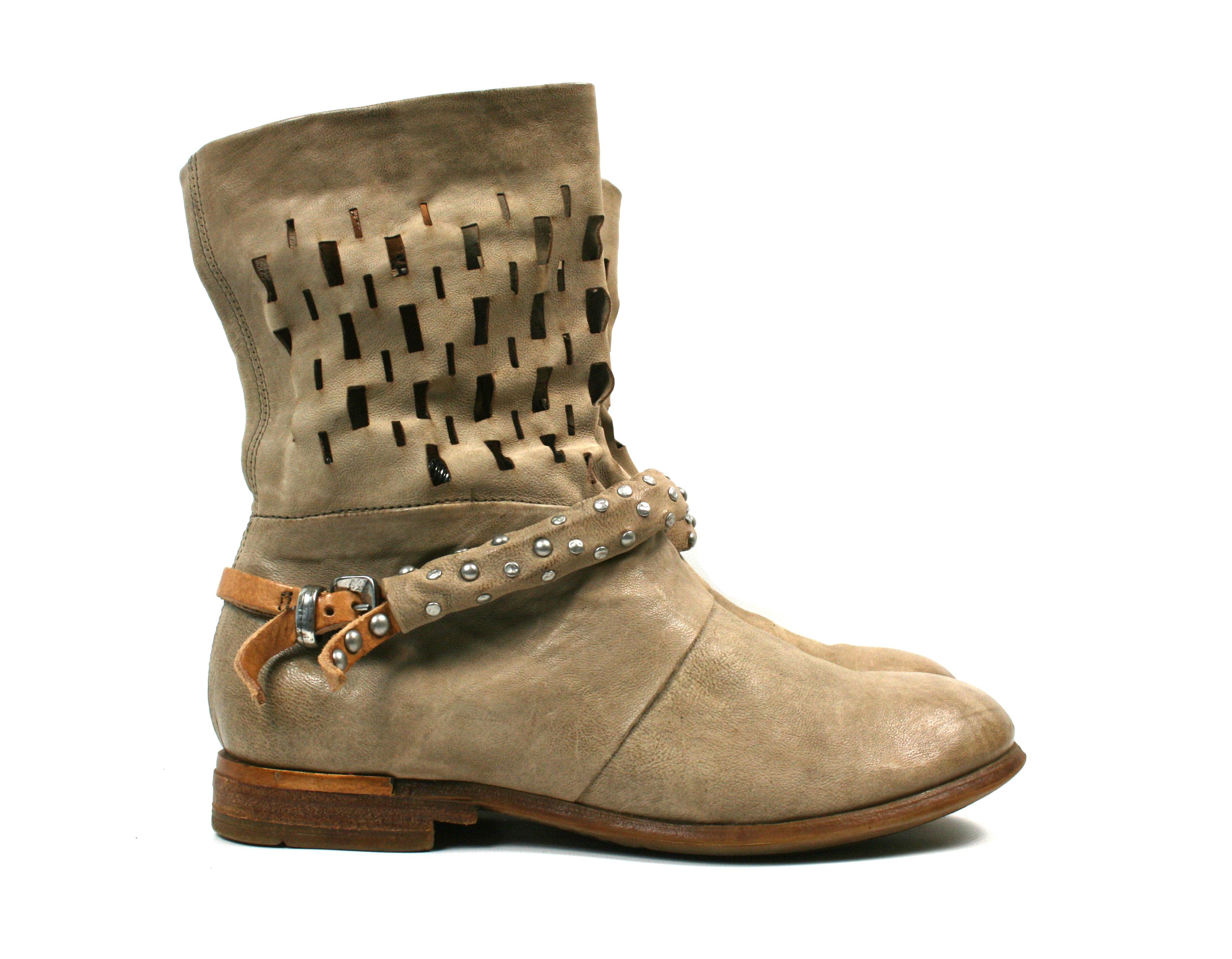 A.S.98 Dorian Perforated Grunge Biker Mid Leather Boots Size US 9 / IT 39 - 3 Thumbnail