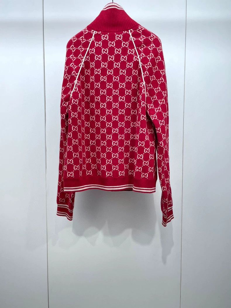 Gucci Gucci Red double G full print knitted cashmere zipper cardi Size US XS / EU 42 / 0 - 2 Thumbnail
