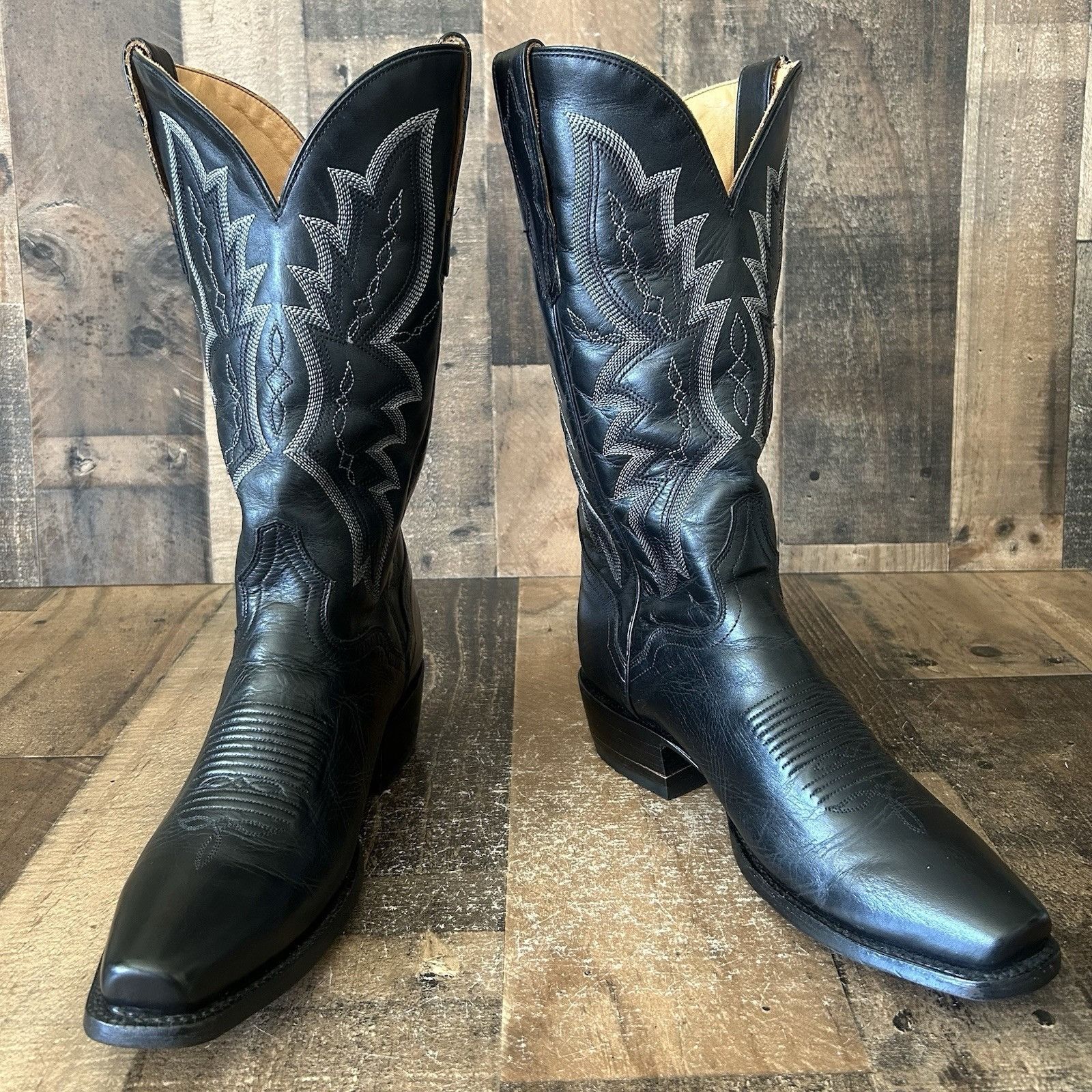 Vintage El Dorado Handmade Square Toe Black Cowboy Boots Mens 9 D Size US 9 / EU 42 - 6 Thumbnail